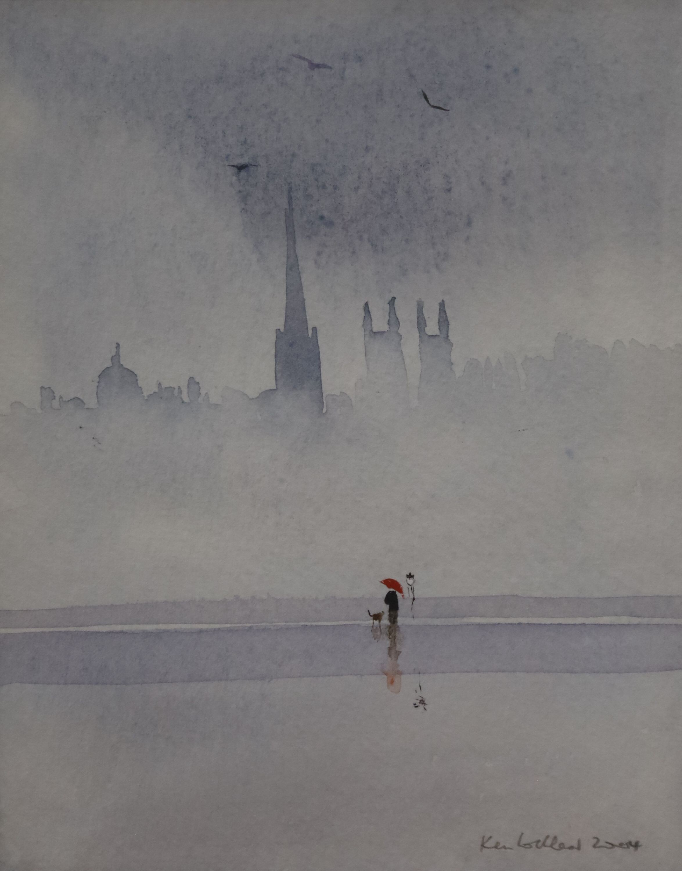 Ken Lochhead (1936-), watercolour, Edinburgh skyline, signed and dated 2004, 18 x 14cm